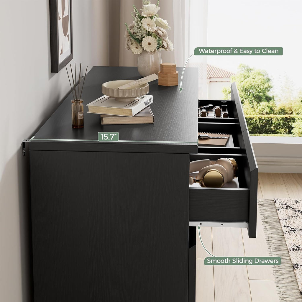 Black Seven Drawer Contemporary Wooden Dresser Bedroom