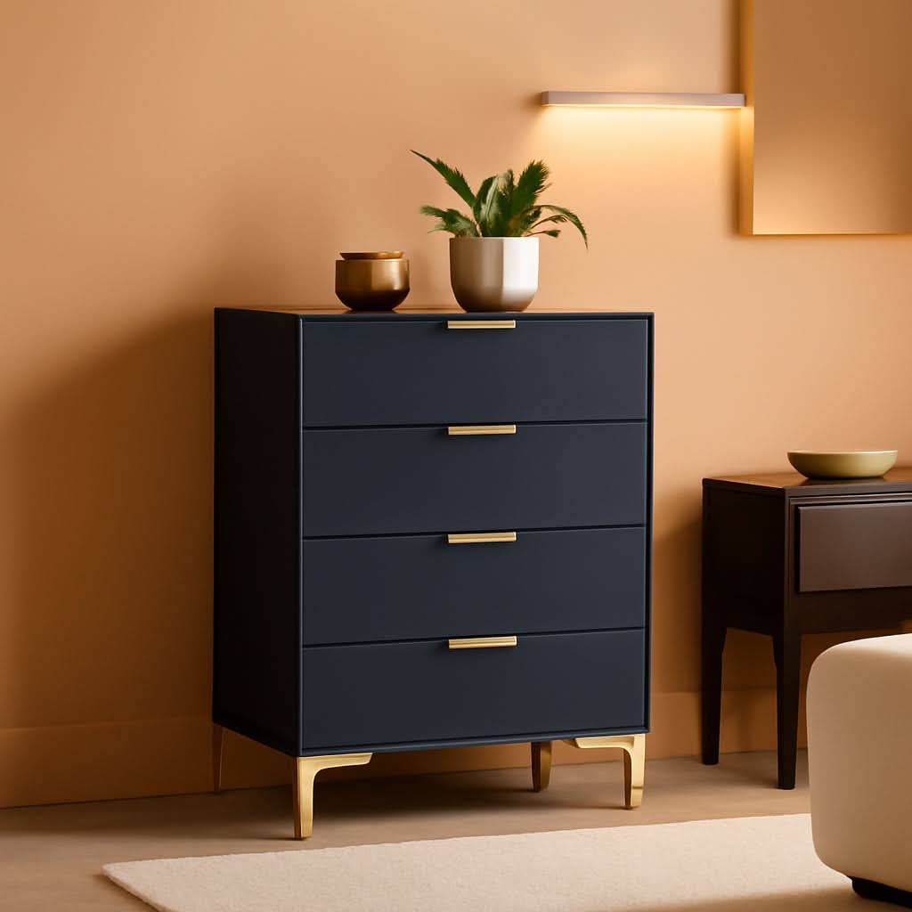 4 Drawer Black Wood Dresser For Bedroom Living Room