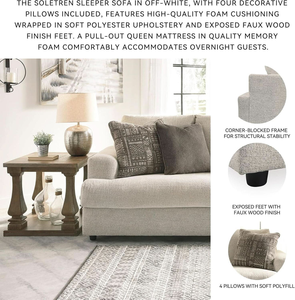 Soletren Premium Chenille Queen Sofa Sleeper White