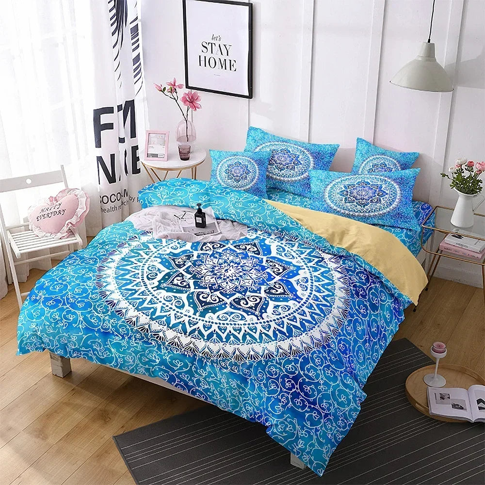 Bohemian Mandala Print Datura Bedding Set - Microfiber Comforter Cover with Super Comfortable Duvet & Pillowcases Included