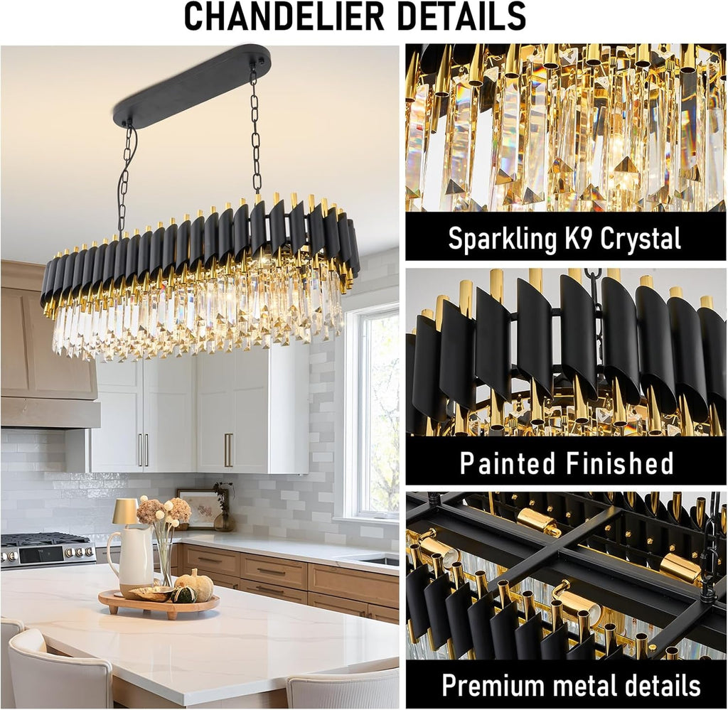Elegant Black Gold Crystal Chandelier Thirty Three Inch