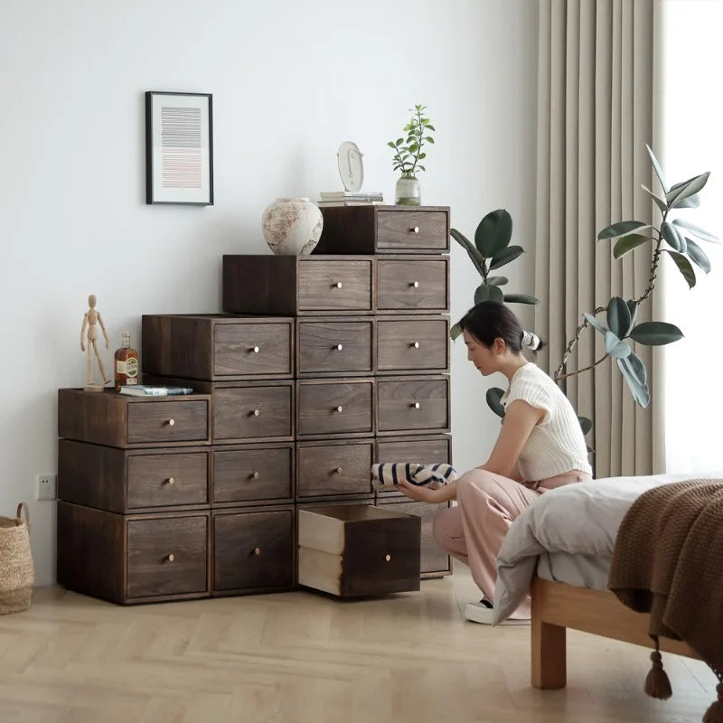 Thick Solid Wood Stacking Drawer Box Corrosion Proof Massive Volume Nightstand Storage Unit Home Closet Organization Crate