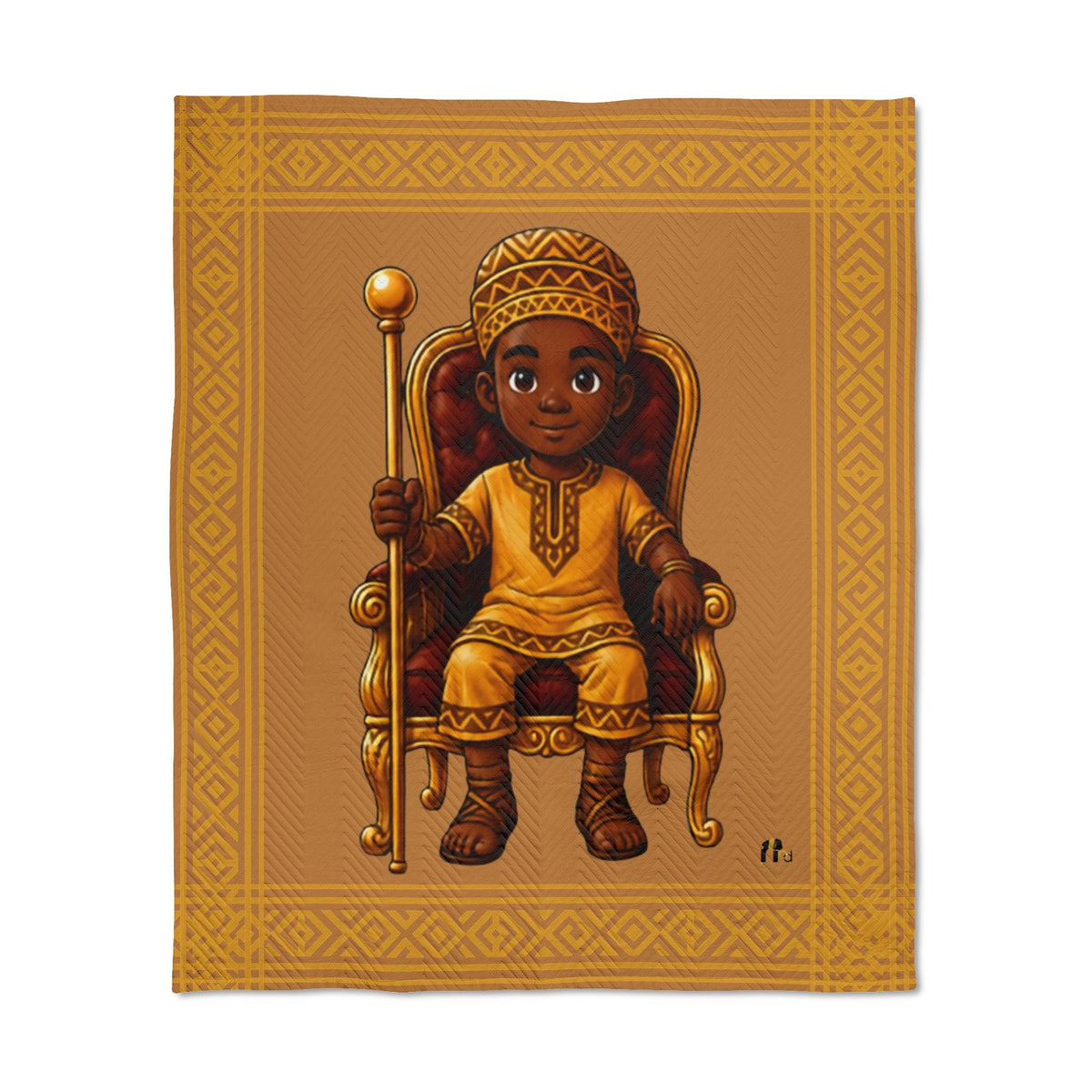 African Prince Quilted Throw Blanket — Brown & Gold Royal Kid’s Throw