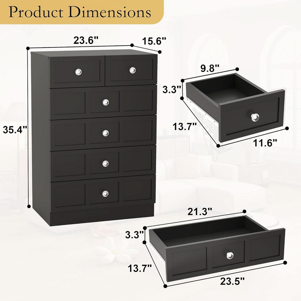 Black Fluted 24 Inch Dresser For Bedroom Storage Solutions