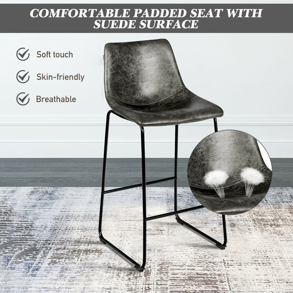 Set of 2 Bar Stool Faux Suede Upholstered Chairs