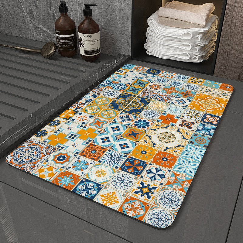 Retro Non-Slip Bath Mat with Quick-Dry Technology