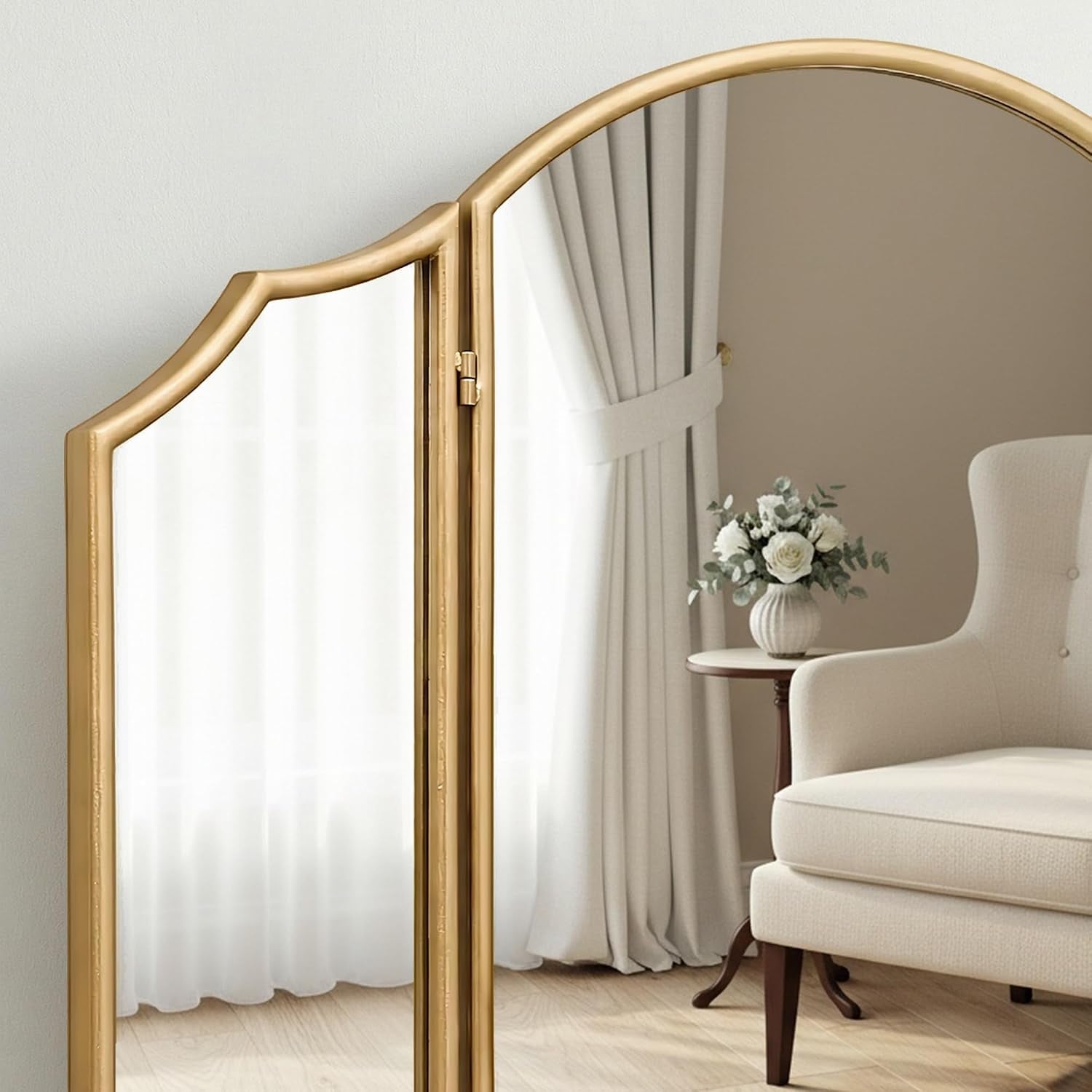 Gold Scalloped Vanity Mirror For Bedroom Wall Decor