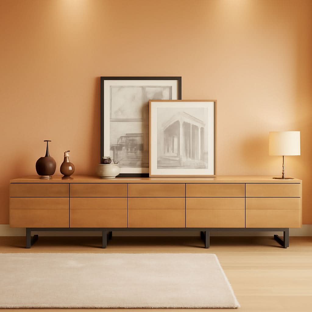 110 Inch Television Stand With Storage Cabinets Oak