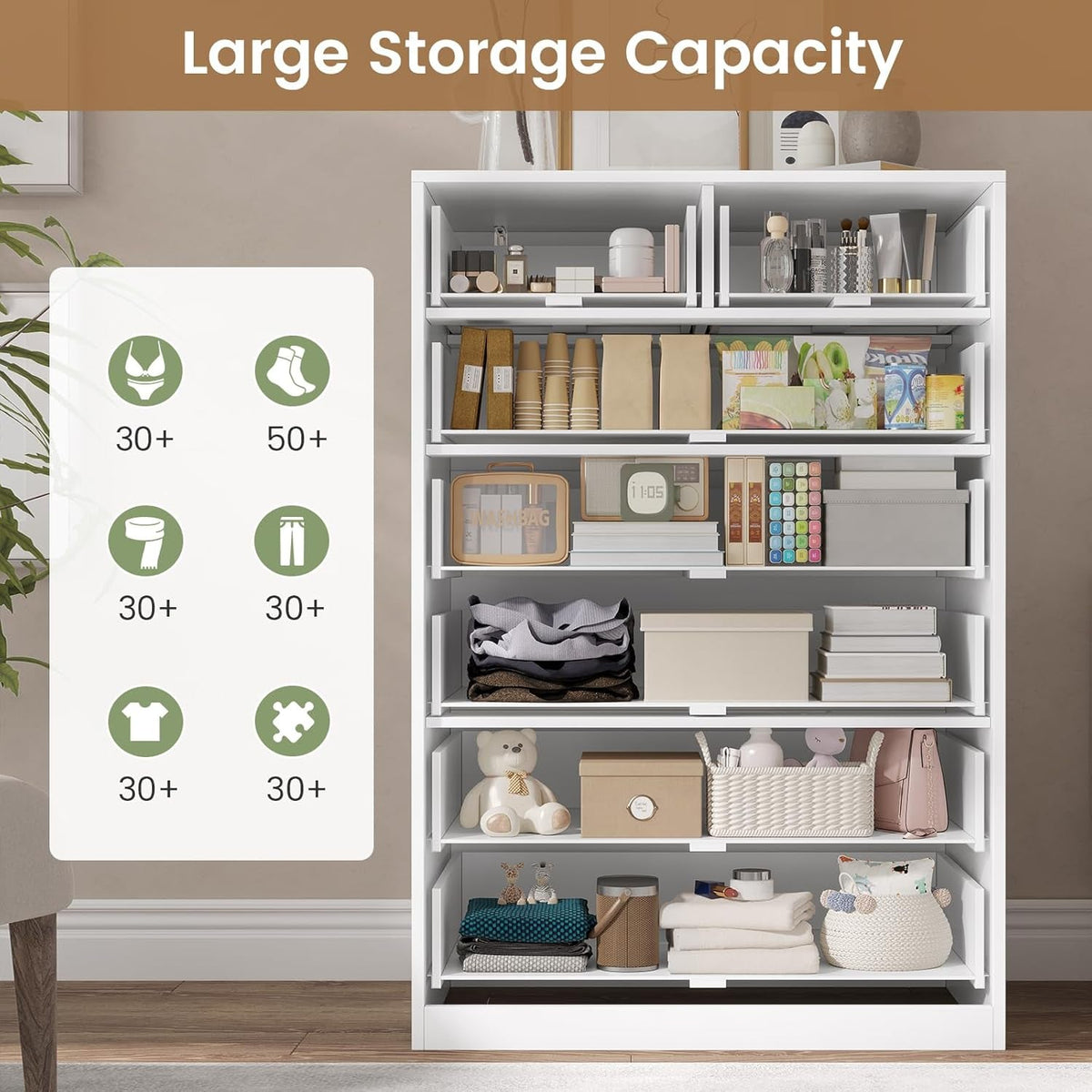 Elegant White Tall 7 Drawer Dresser Bedroom Organization