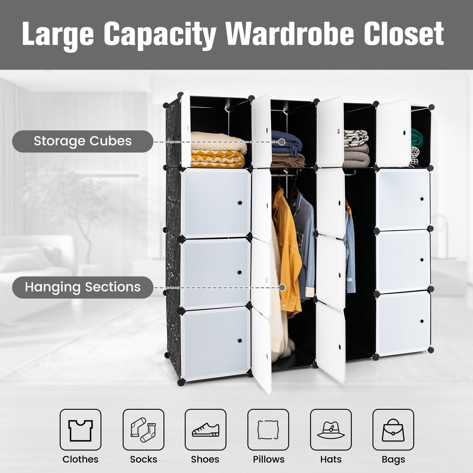 Storage Wardrobe Closet with Hanging Rods