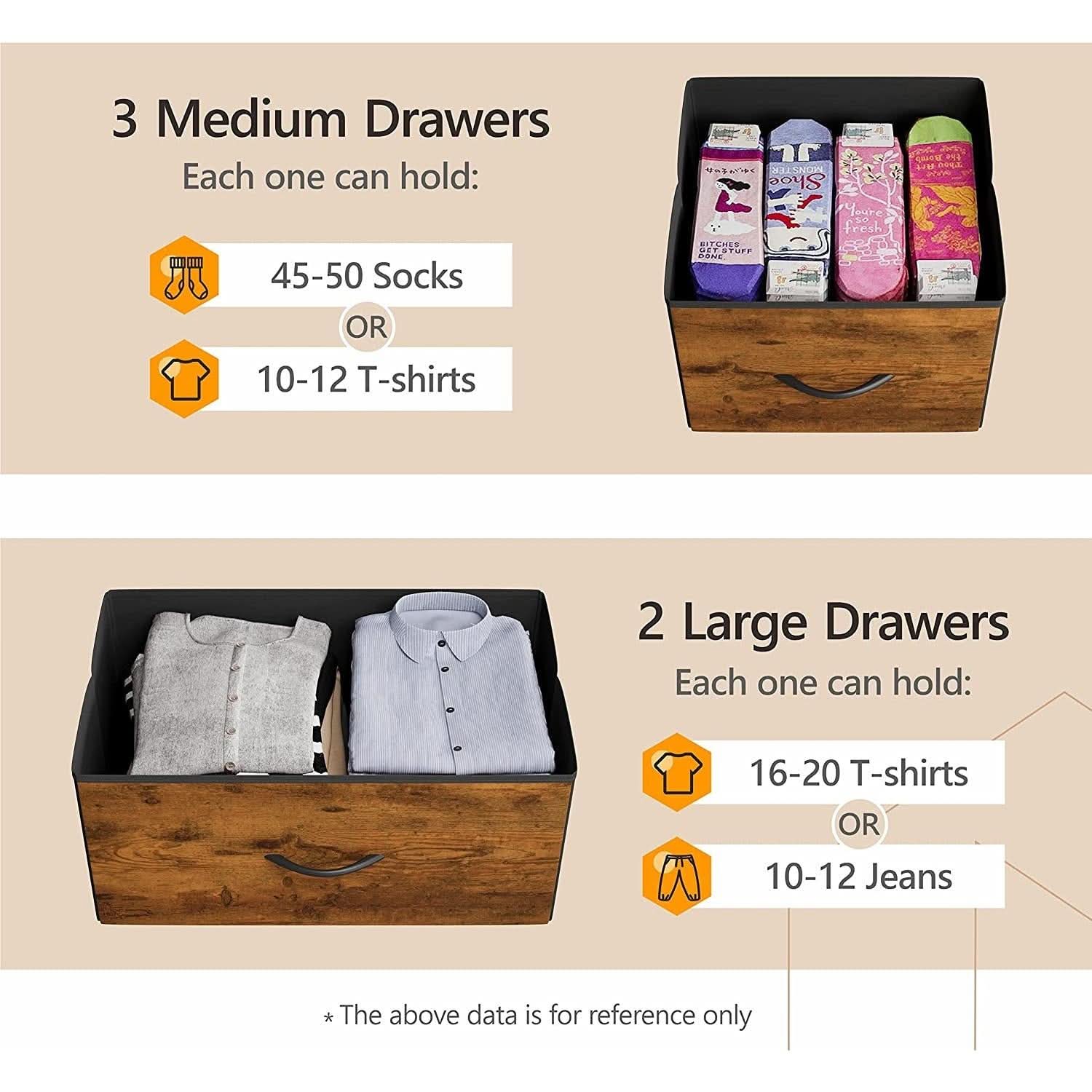 Rustic Wood 5 Drawer Dresser For Bedroom Storage Cabinet