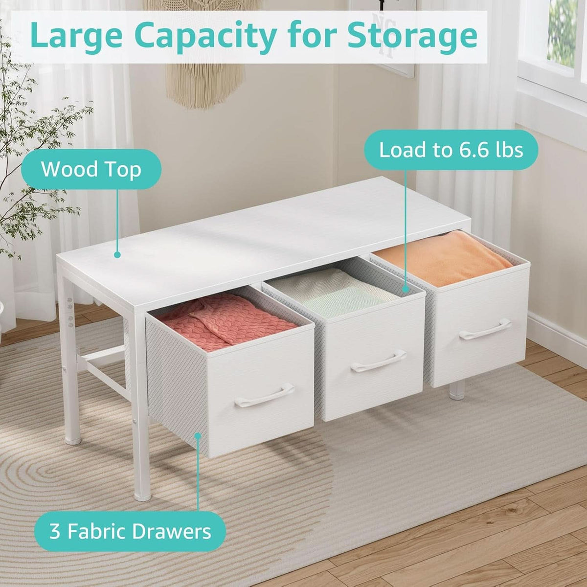 White Closet Storage Organizer With Fabric Drawers