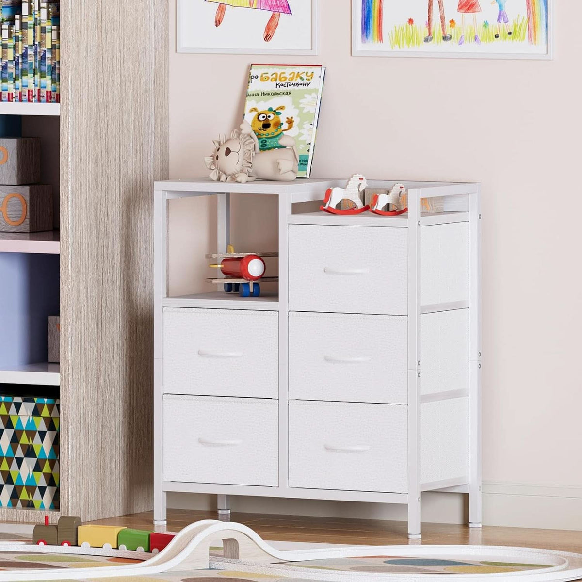 White 5 Drawer Dresser With Metal Frame Bedroom Storage
