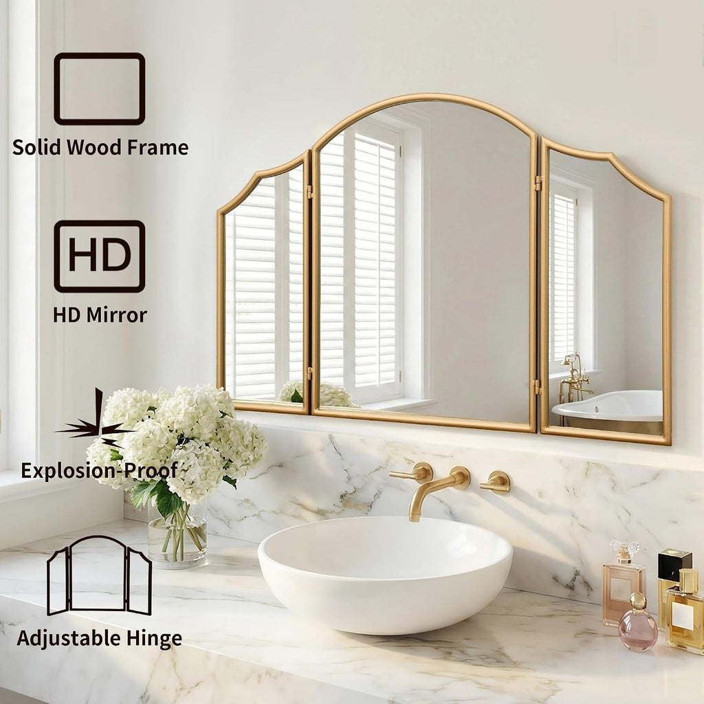 Gold Scalloped Vanity Mirror For Bedroom Wall Decor