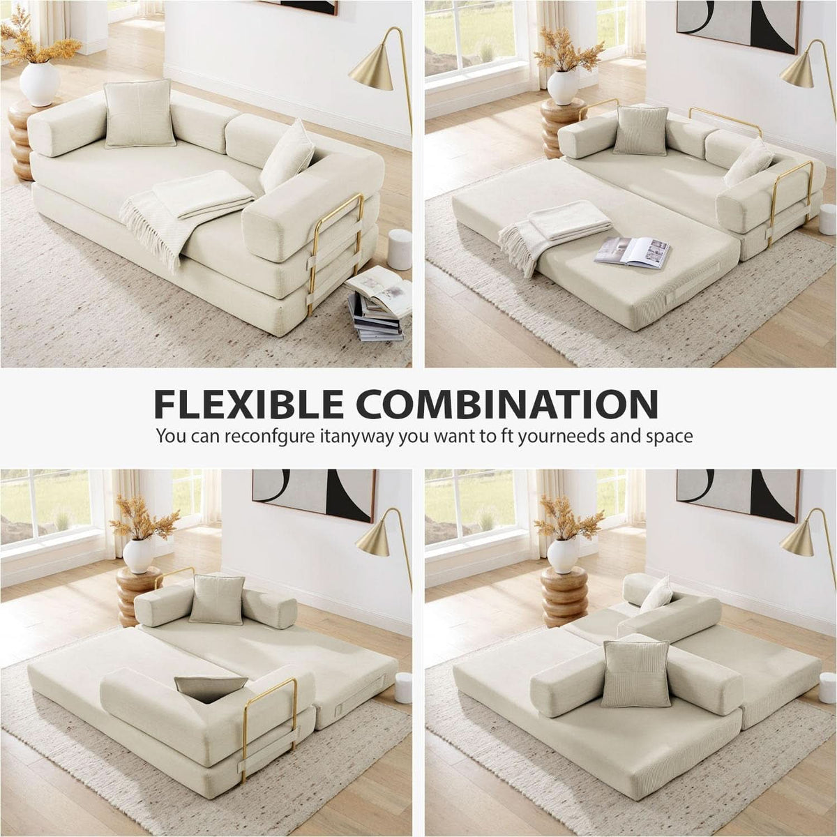 78Inch Convertible Sleeper Sofa Bed Beige Upholstery
