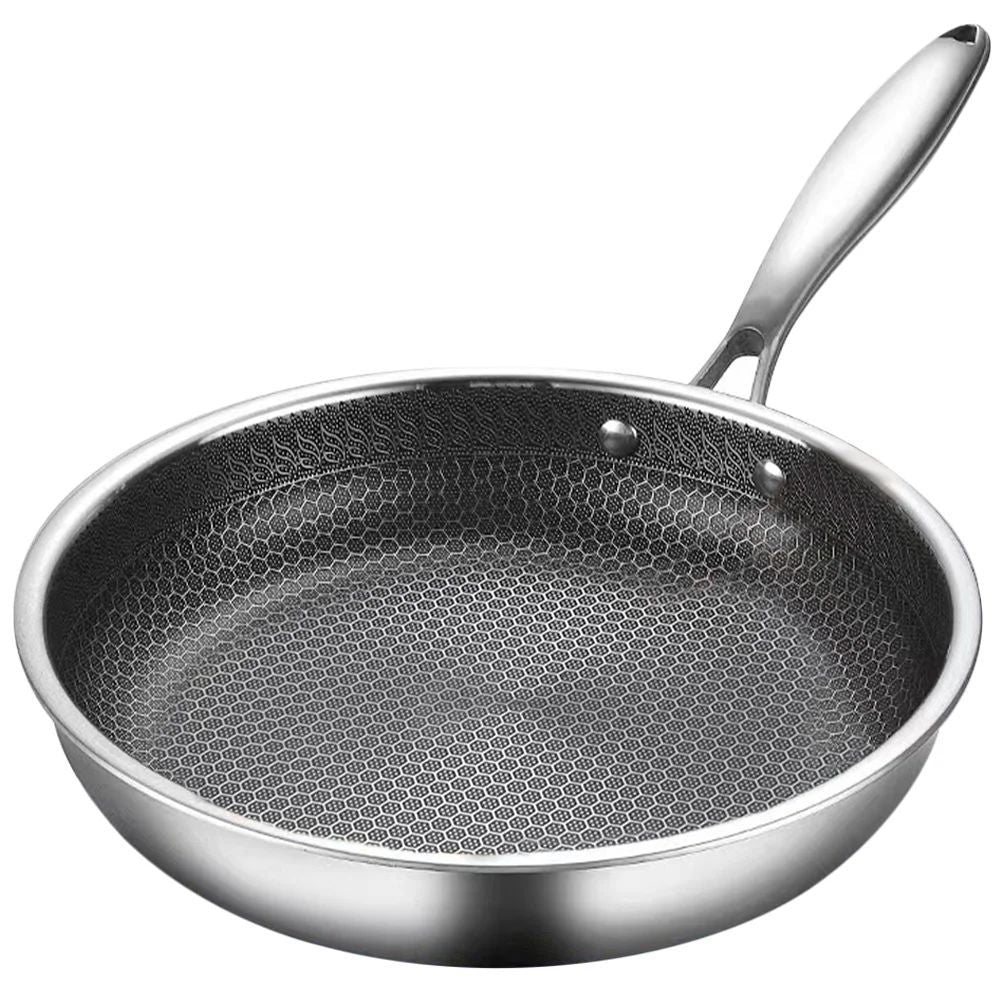 Cross-border Full-Size Honeycomb Stainless Steel Frying Pan, Non-Stick Cookware for Steak, Pancake, Compatible with Induction and Gas Stoves