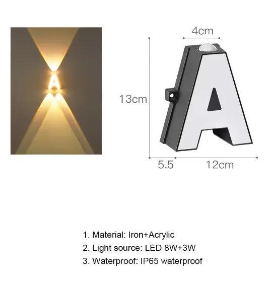 Outdoor IP65 Waterproof Wall Light Indoor Lighting Home Decor Advertising Words for Shop Restaurant 26 Letters Model Wall Lamp