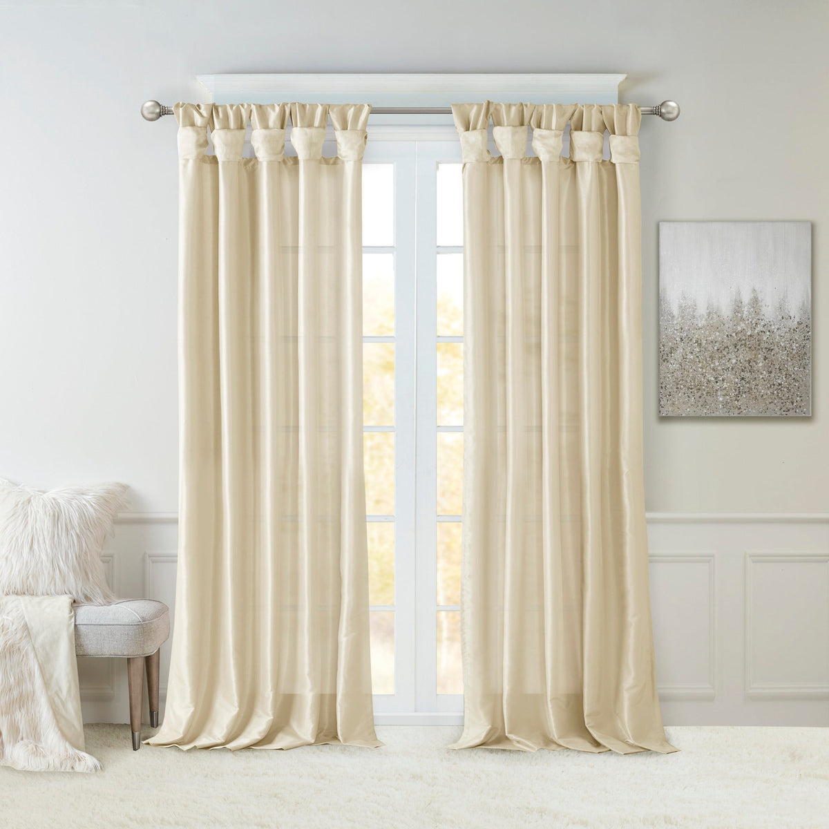 Twist Tab Lined Window Curtain Panel Champagne