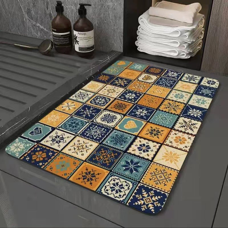 Retro Non-Slip Bath Mat with Quick-Dry Technology