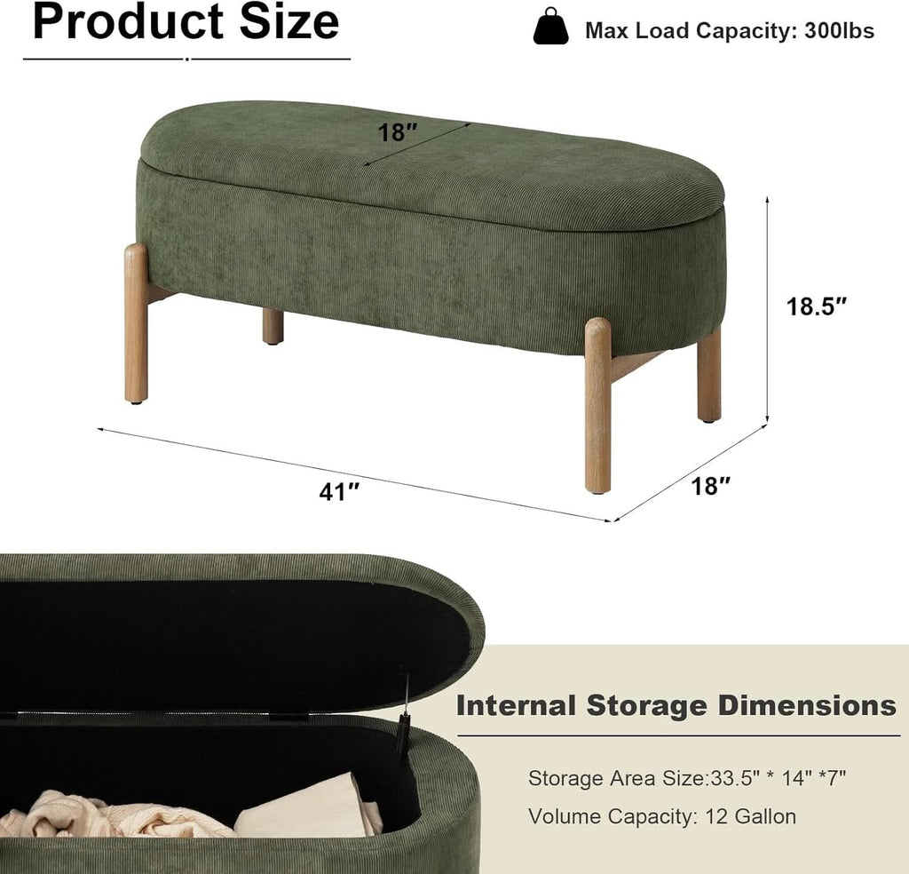 Green Oversized Storage Solution Bench Ottoman Bedroom