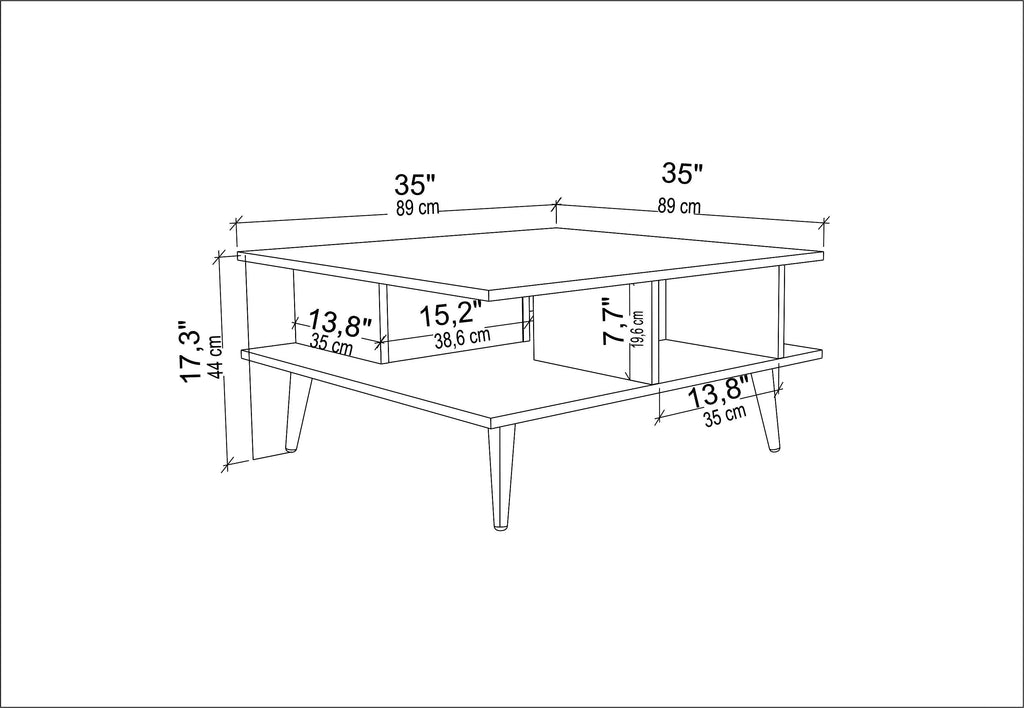 Akya 35 inch Wide Square Coffee Table with Open Shelf Storage