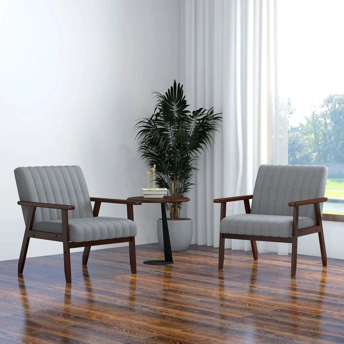 Accent Chair - Tufted Grey Wooden