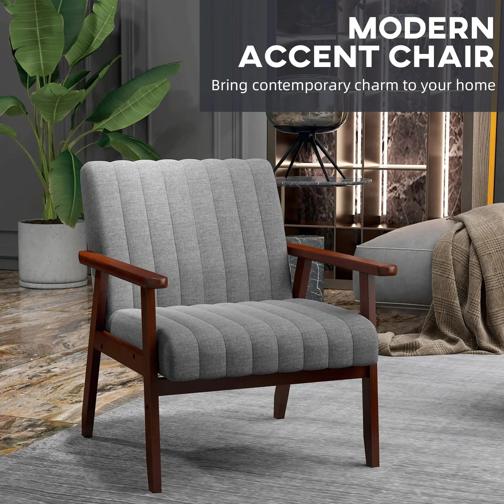 Accent Chair - Tufted Grey Wooden
