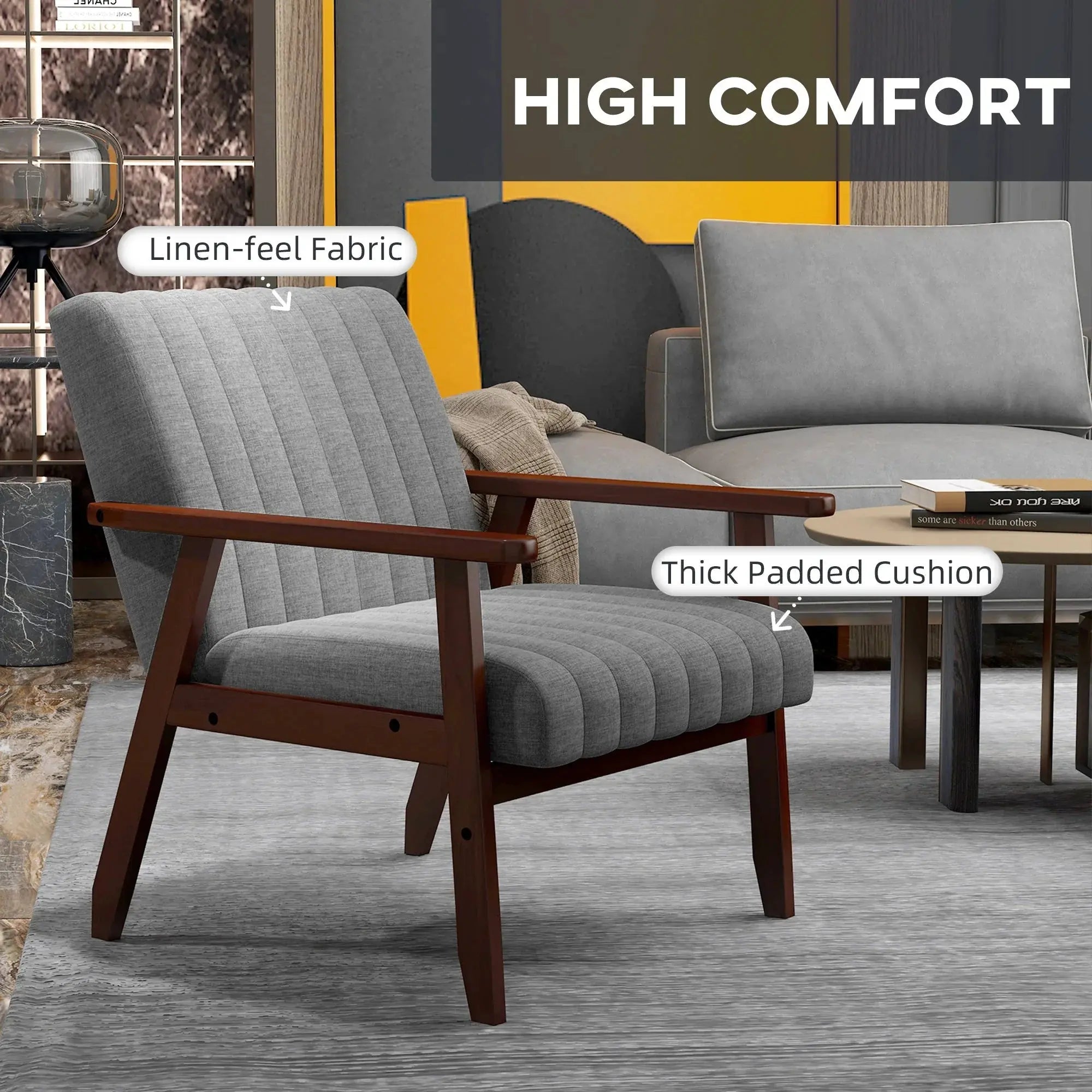 Accent Chair - Tufted Grey Wooden