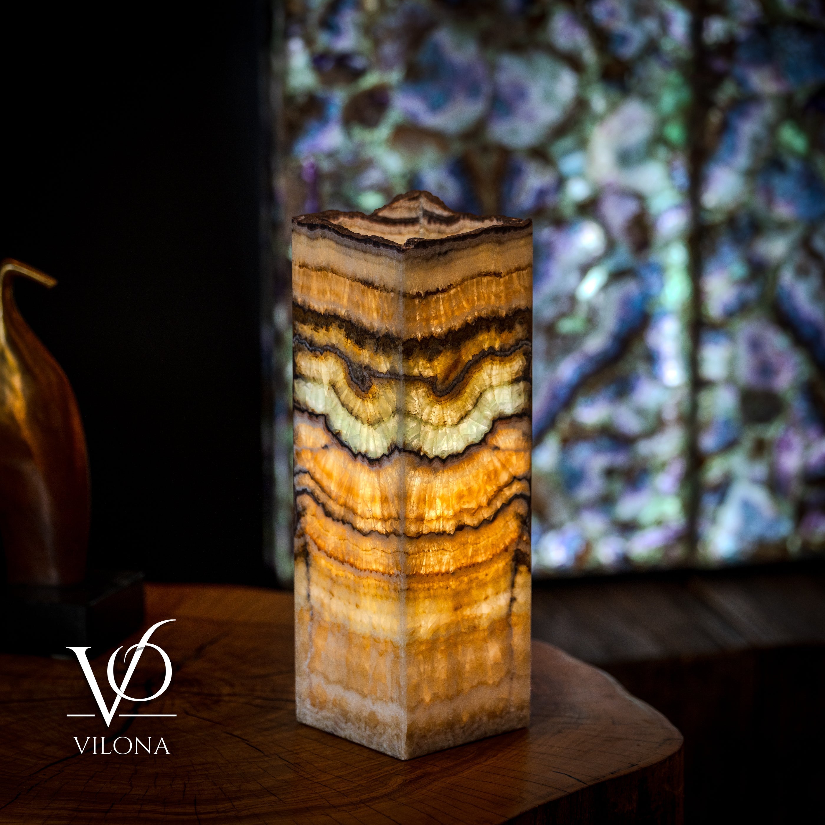 Aqua Onyx Table Lamp - Small - (18" Tall, 6x6" Live Edge Square #6)