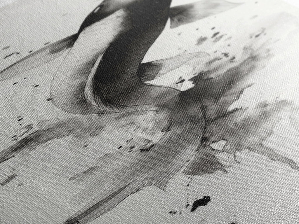 Tall Skinny Koi Fish Painting Print, Black and White Wabi Sabi Wall Art, Koi Fish Wall Decor, Japanese Style Elegant Artwork, Narrow Wall Art