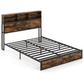 Twin/Full/Queen/King Size Bed Frame with Storage Headboard Industrial Metal Platform Bed