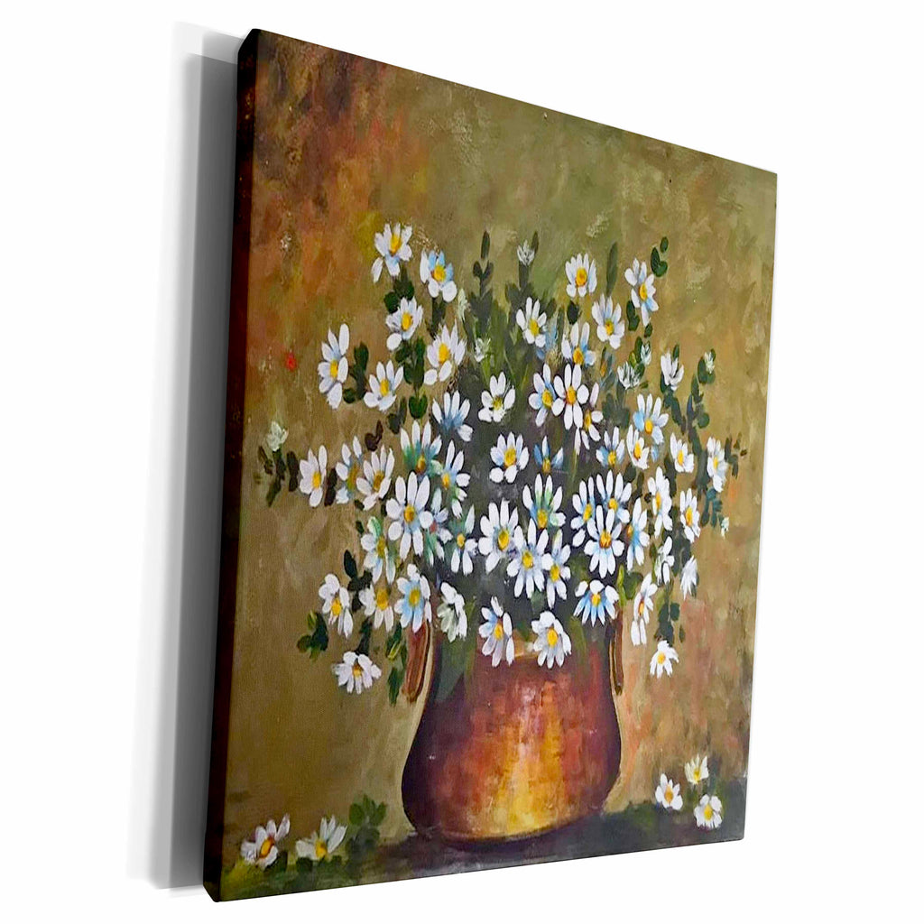 3dRose Artistic white common daisies in a copper colored vase - Museum Grade Canvas Wrap (cw_334045)