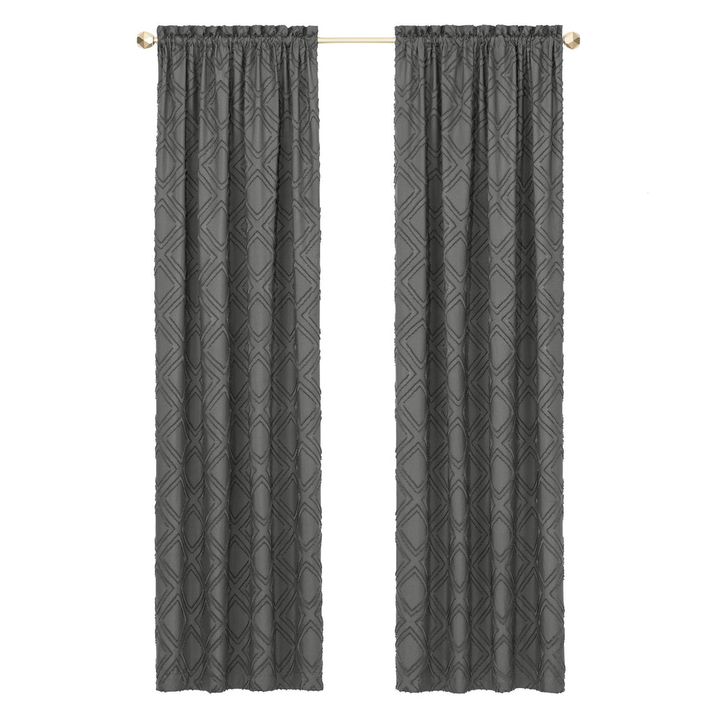 Blake Rod Pocket Window Curtain Panel - 42 Inches Width - Light Filtering - Machine Washable - Geometric Diamond Clipped Design - Textiles & Soft Furnishings - 42x84 - Charcoal