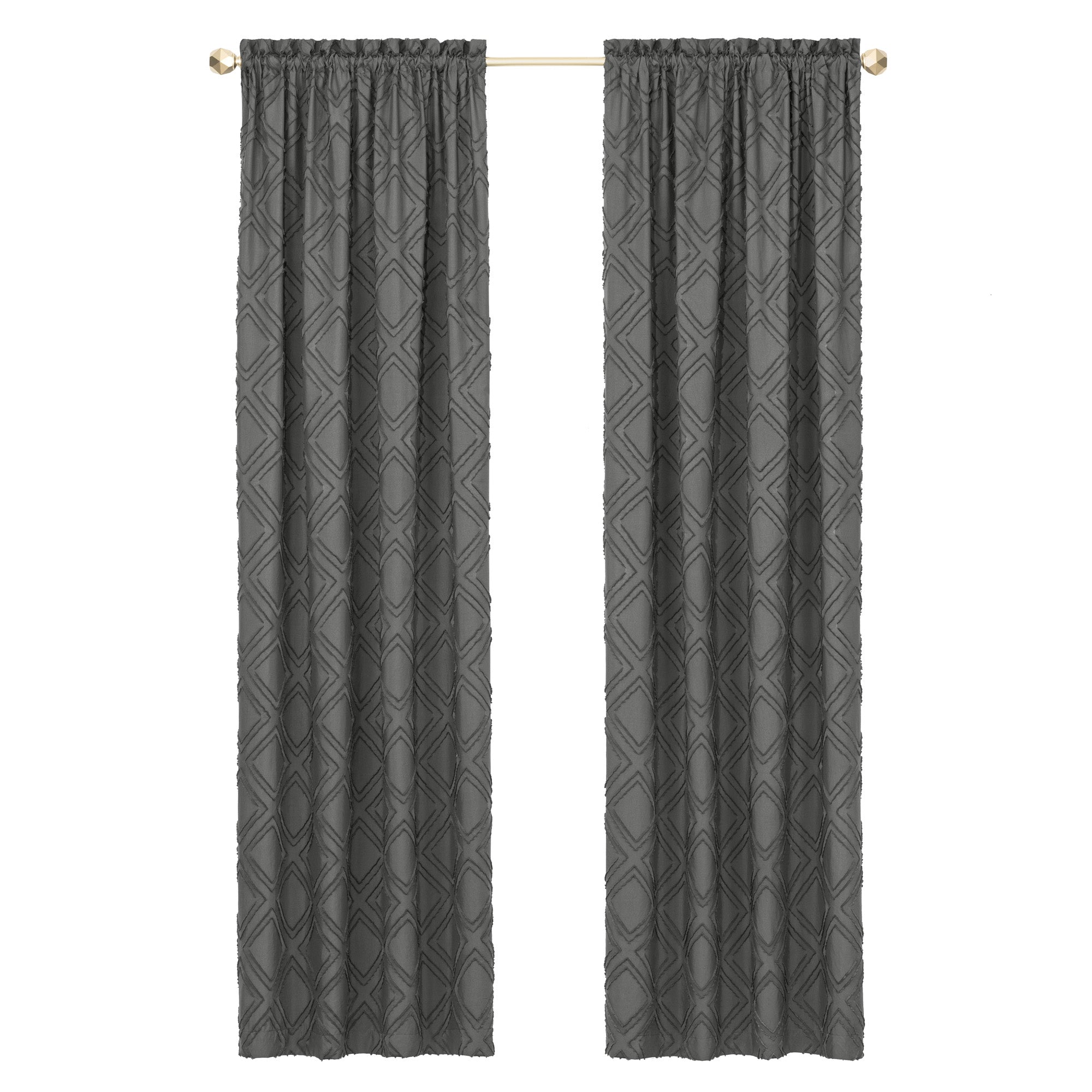Blake Rod Pocket Window Curtain Panel - 42 Inches Width - Light Filtering - Machine Washable - Geometric Diamond Clipped Design - Textiles & Soft Furnishings - 42x84 - Charcoal