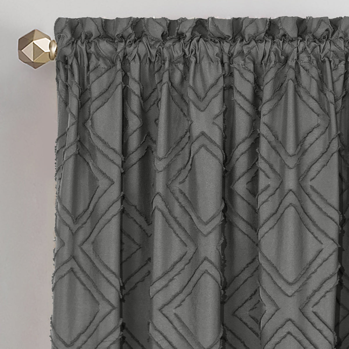 Blake Rod Pocket Window Curtain Panel - 42 Inches Width - Light Filtering - Machine Washable - Geometric Diamond Clipped Design - Textiles & Soft Furnishings - 42x84 - Charcoal
