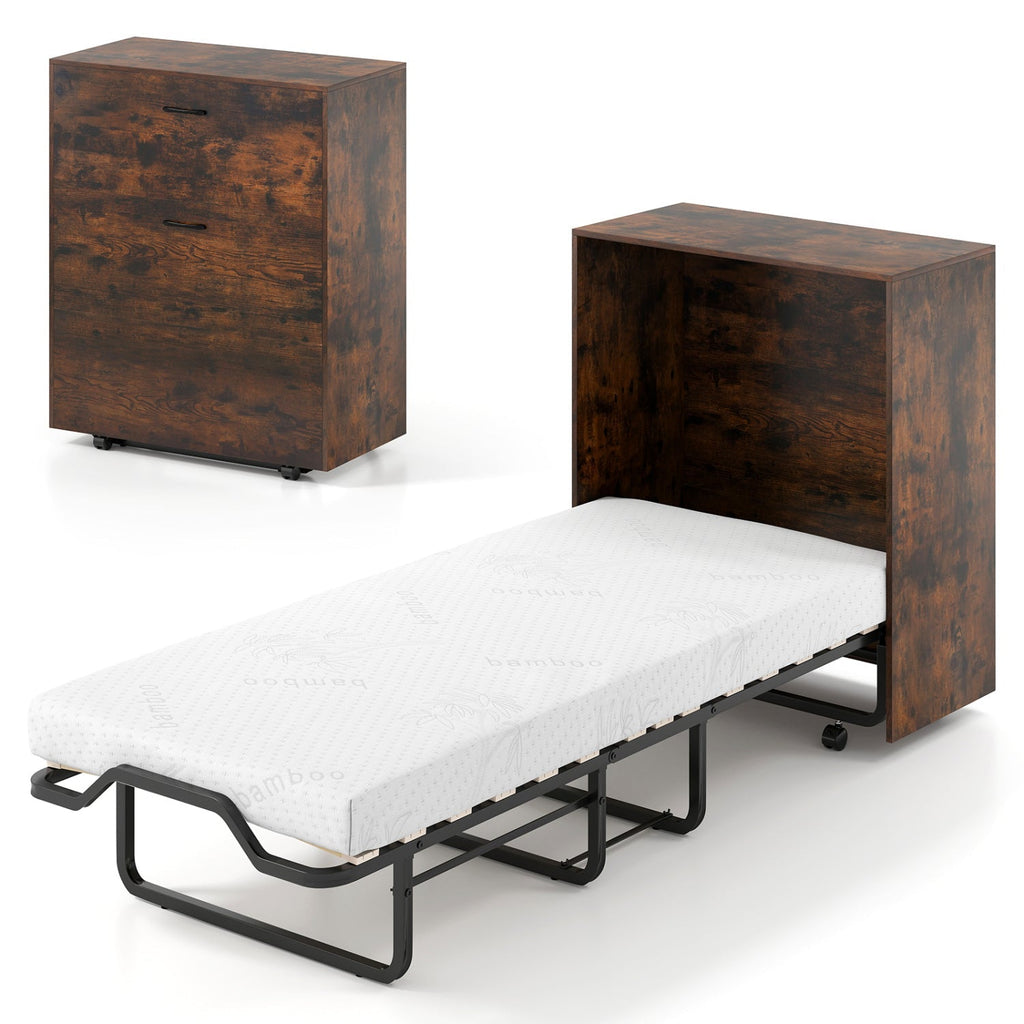 Movable Murphy Bed with Wheels Foldable Cot with Mattress