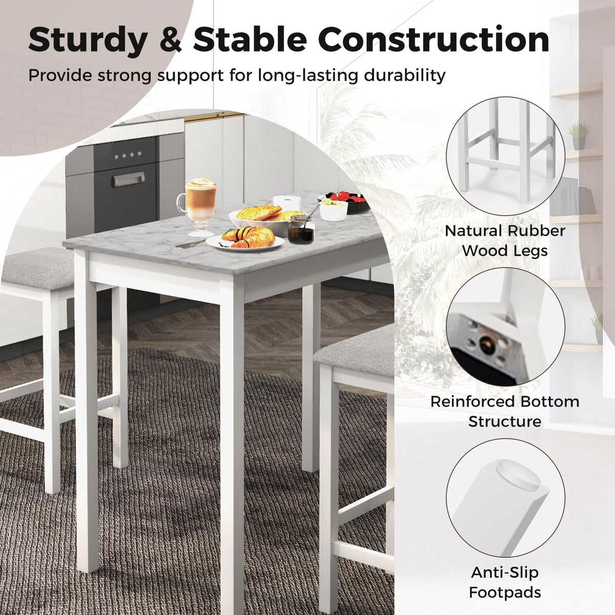 Counter-Height Dining Table and 2 Upholstered Bar Stools