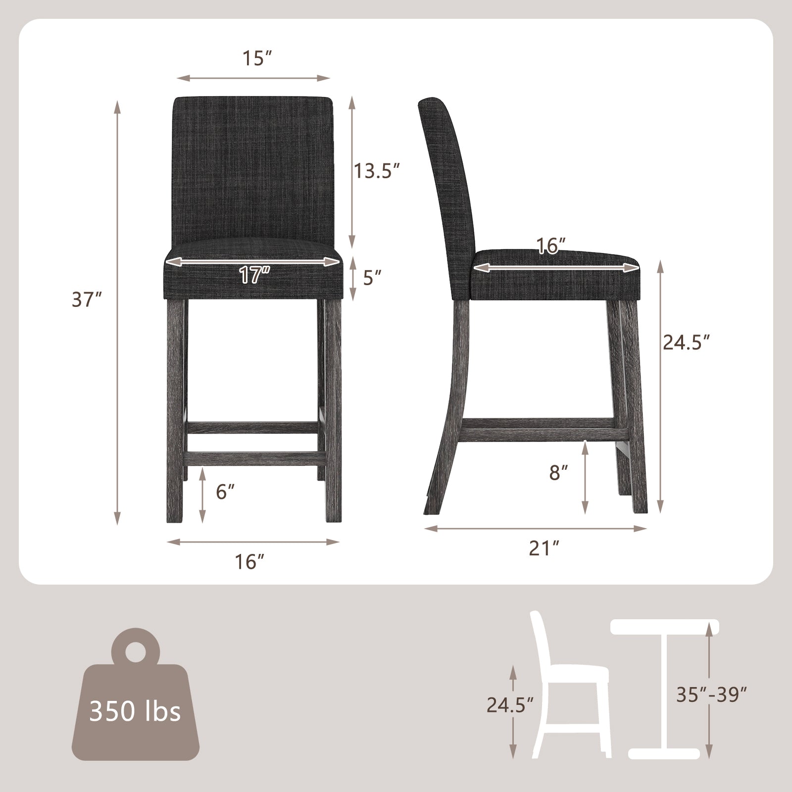 Counter Height Bar Stools Set of 2 with Back and Footrest