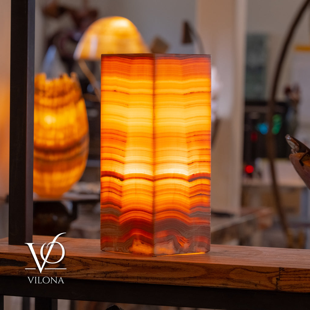 Miami Sunset Onyx Table Lamp – 20″ × 8″ Large Square #1