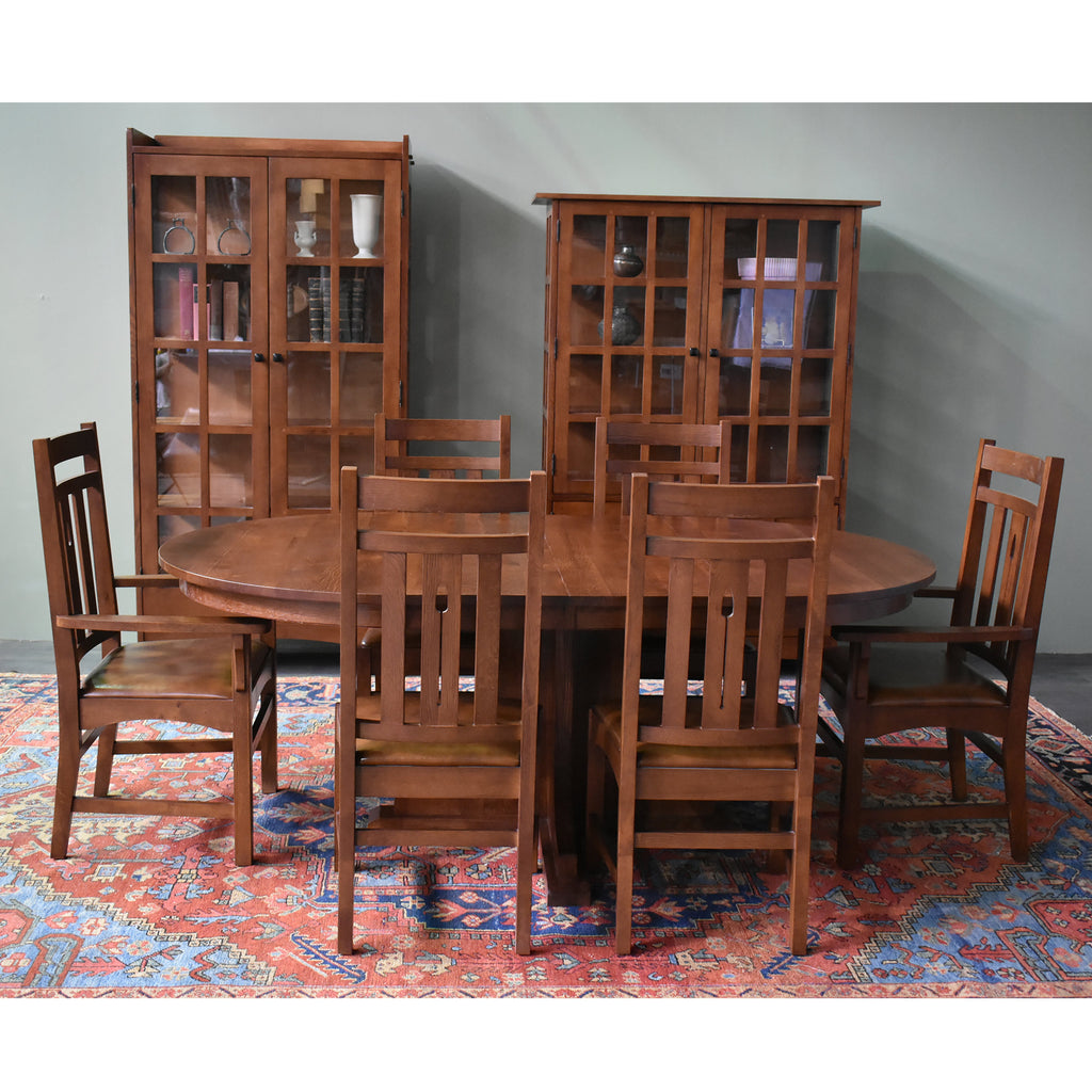 Mission Quarter Sawn Oak 2 Leaf Round Dining Table Set w/ 6 Chairs