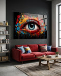 Dripping Paint Splash Blue Eye Glass Wall Art