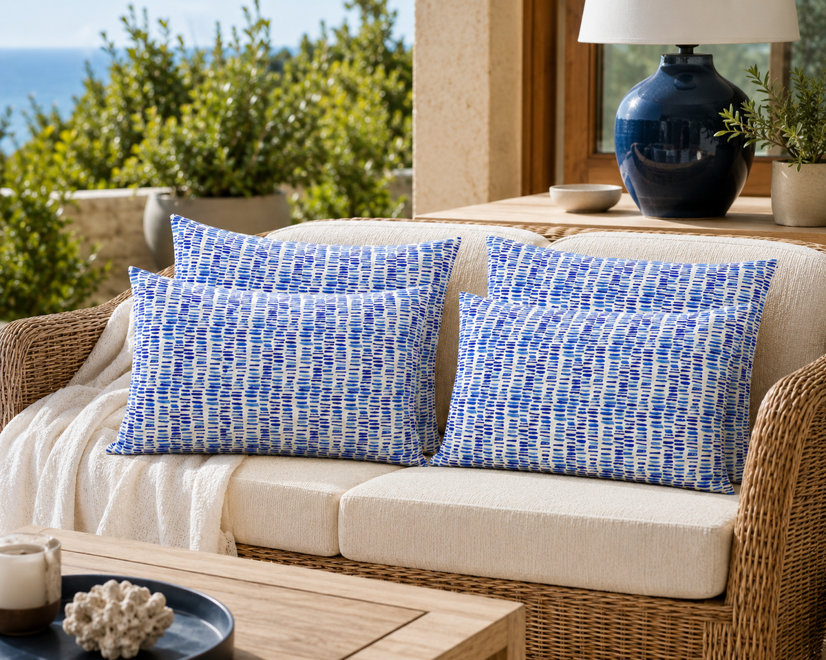Blue Rain Outdoor Cushion Covers – 2 Pack | Coastal Patio Pillow Covers | Fits IKEA Duvholmen & Kuddarna
