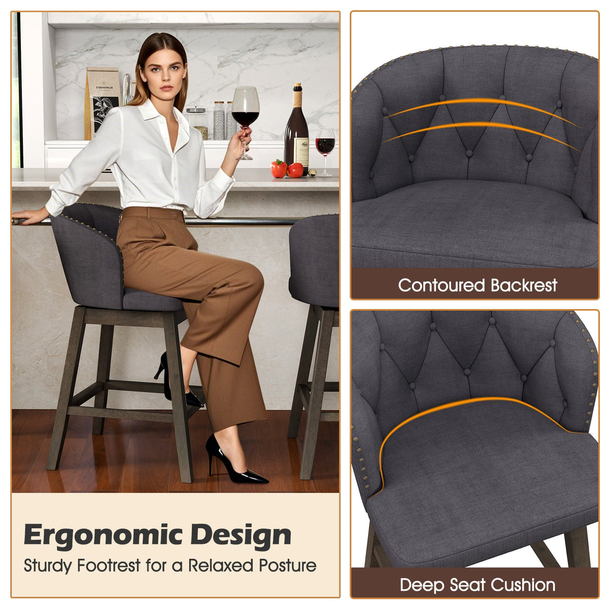 Counter Height Fabric Upholstered Bar Stools Set of 2