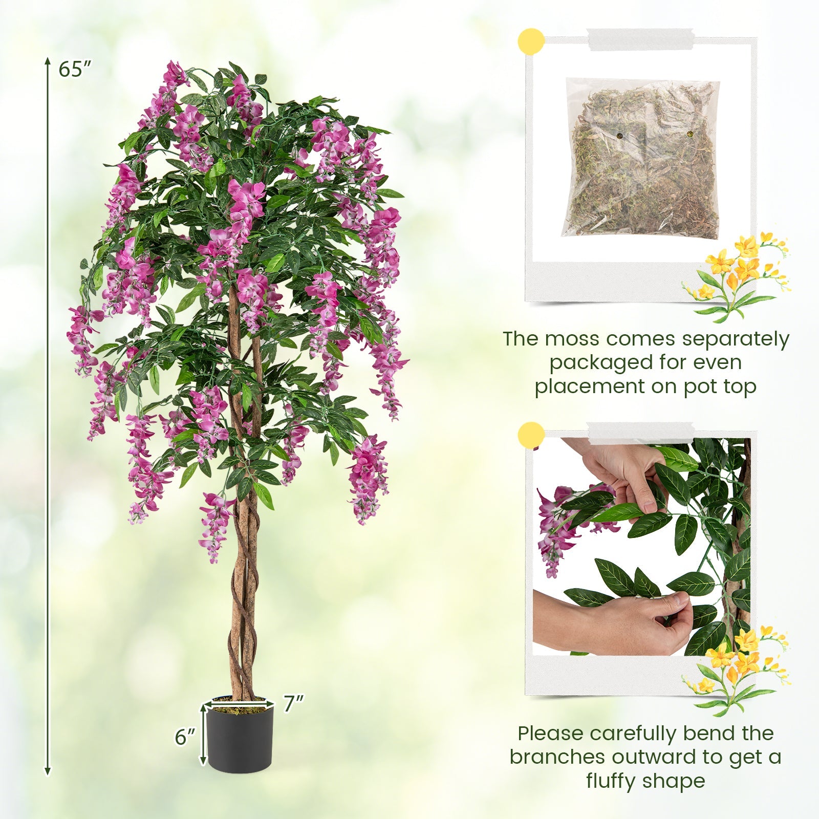 5.5 FT Faux Wisteria Plant in Nursery Pot with Blooming Flowers