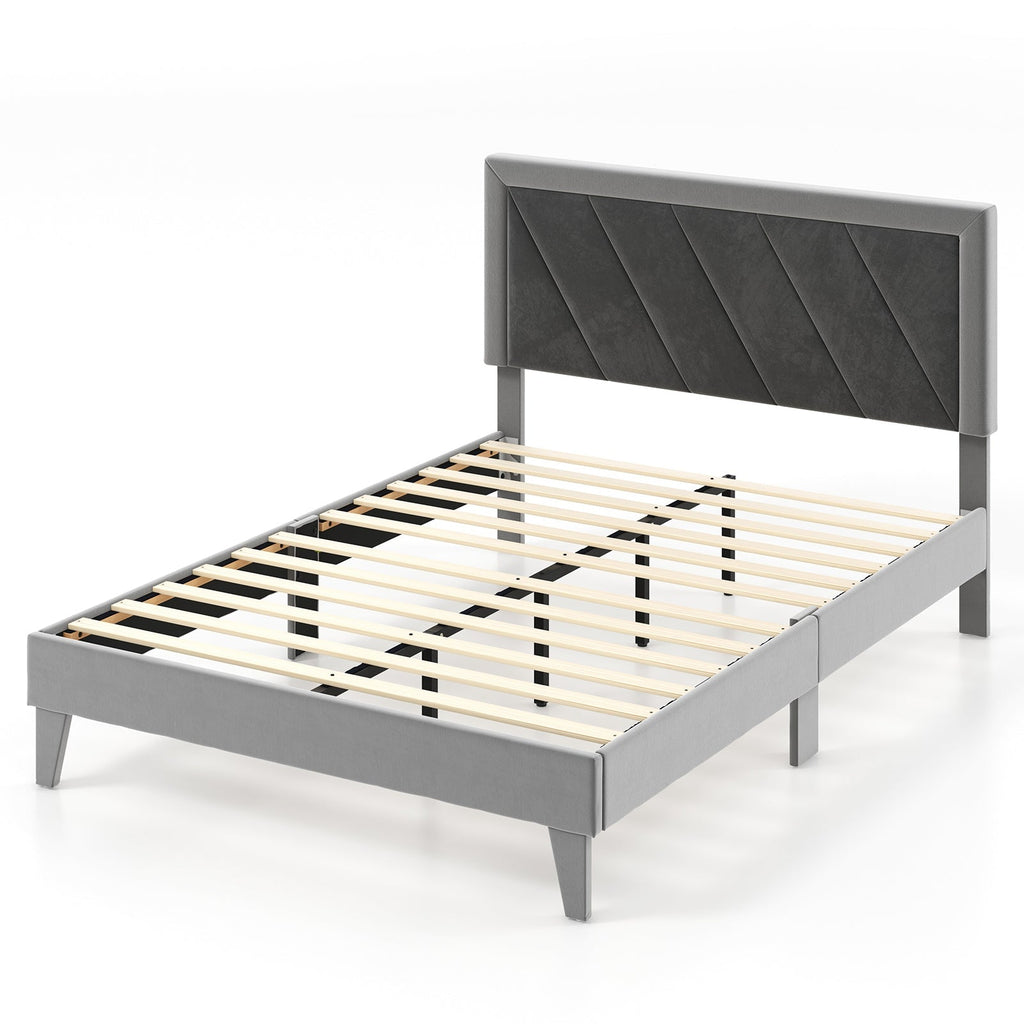 Twin/Full/Queen Platform Bed with High Headboard and Wooden Slats