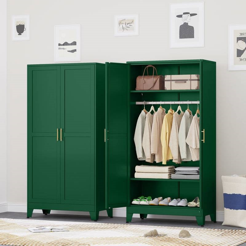 Green Metal Multifunctional Storage Armoire Wardrobe Closet