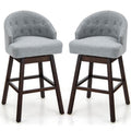 Set of 2 Swivel Bar Stools with Rubber Wood Legs and Padded Back-Gray