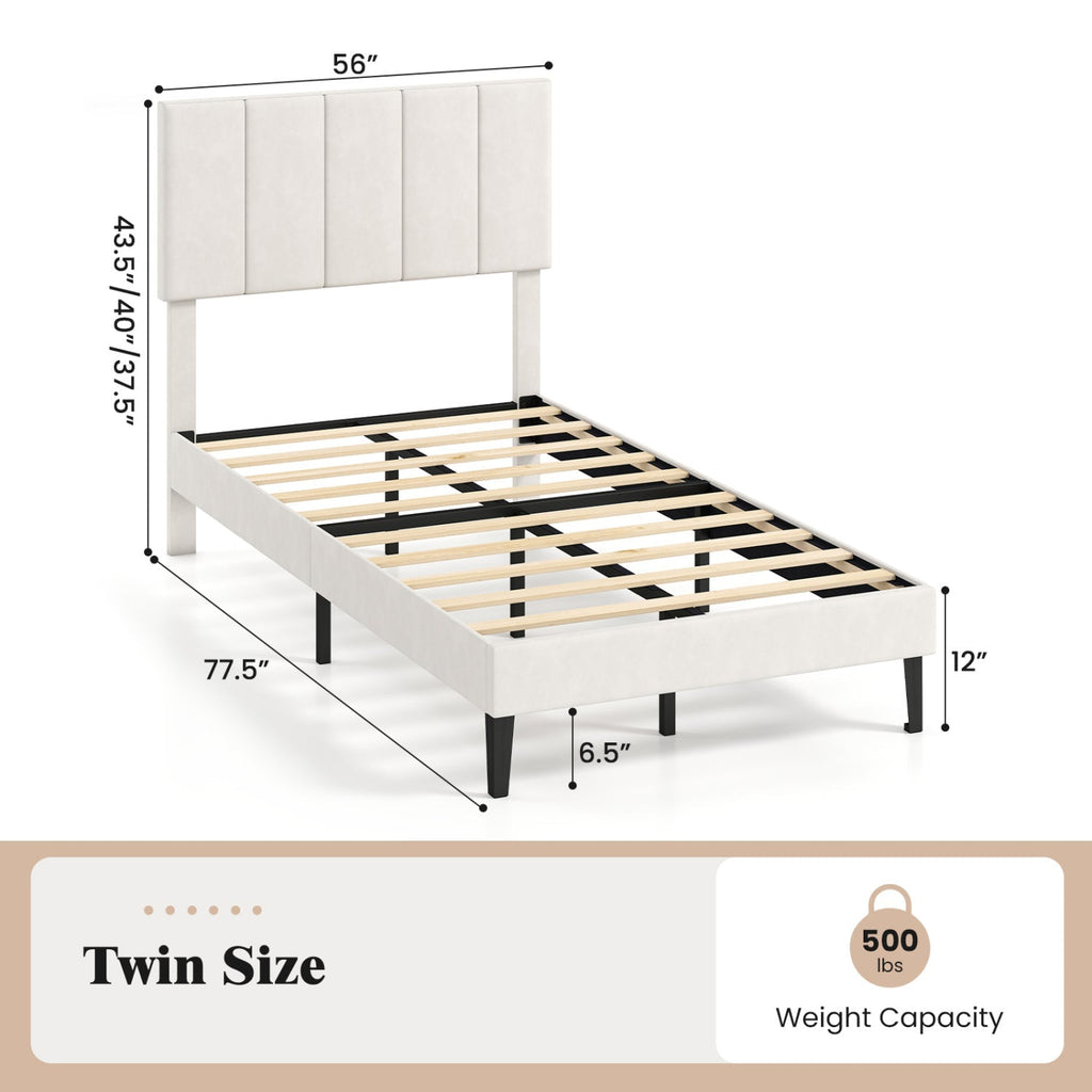 Upholstered Platform Bed with Adjustable Headboard - Twin