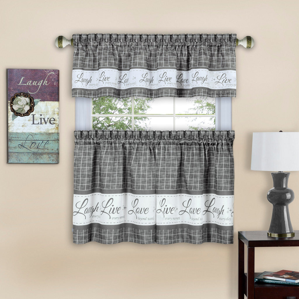 Window Curtain Tier Pair and Valance Set - Grey - 58x36 -  LiveLoveLaugh
