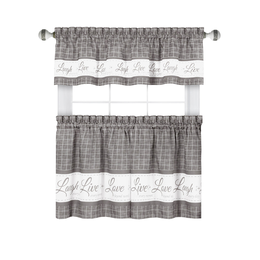 Window Curtain Tier Pair and Valance Set - Grey - 58x36 -  LiveLoveLaugh